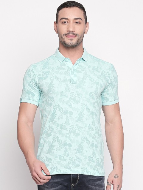 

Mufti Men Sea Green Printed Polo Collar Pure Cotton T-shirt