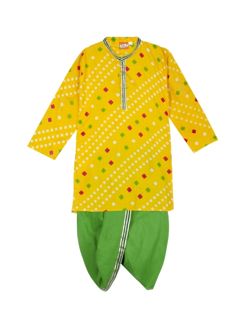

KID1 Boys Yellow & Green Printed Kurta with Dhoti Pants