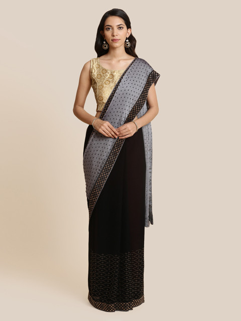 

Koskii Grey & Black Poly Georgette Colourblocked Saree