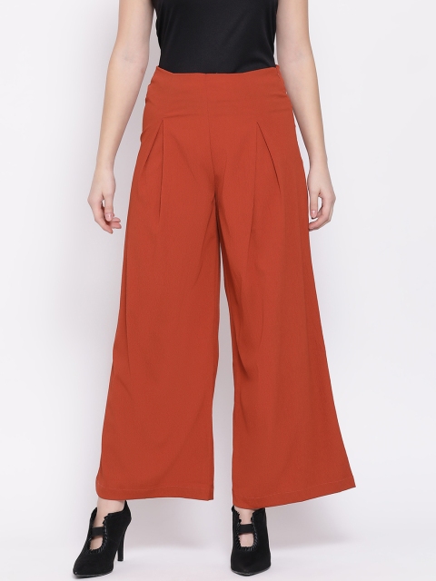 

Oxolloxo Women Rust Orange Regular Fit Solid Parallel Trousers