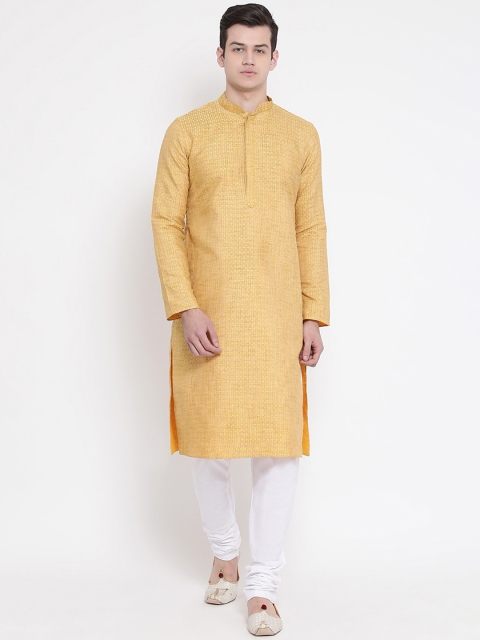 

NAMASKAR Men Yellow Woven Design Straight Kurta