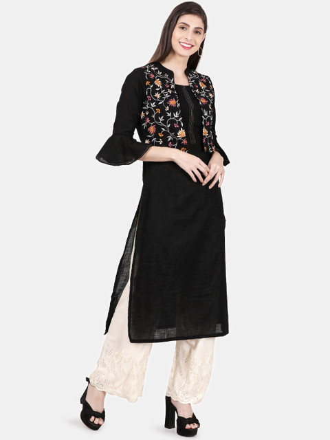 

Alena Women Black Embroidered Straight Kurta
