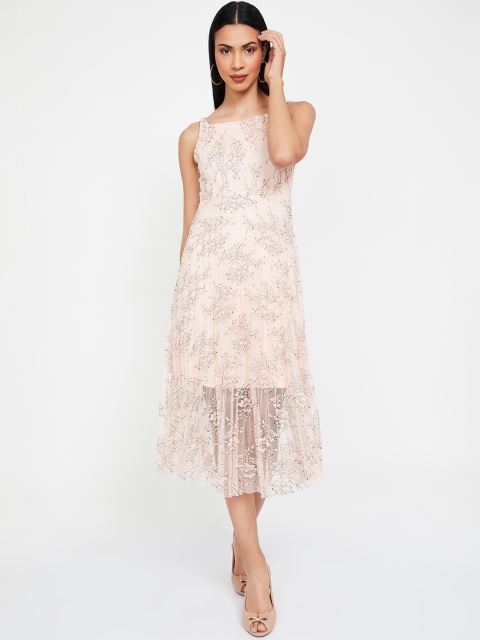 

CODE by Lifestyle Women Peach-Coloured Self Design Fit and Flare Dress