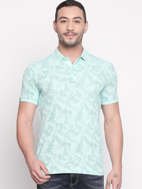 

Mufti Men Sea Green Printed Polo Collar Pure Cotton T-shirt