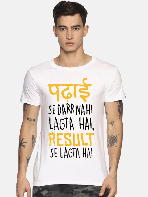 

Le Bison Men White Printed Round Neck T-shirt