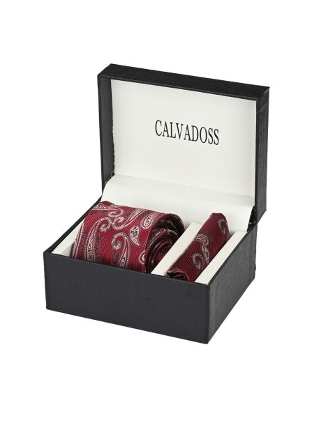 

Calvadoss Men Maroon Paisley Printed Accessory Gift Set
