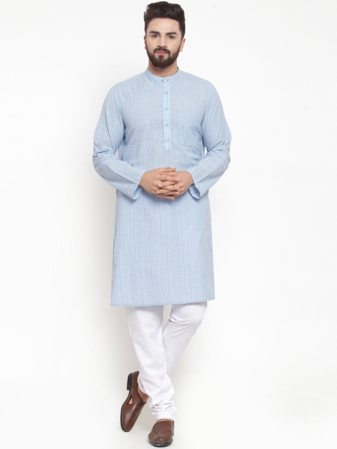 

NEUDIS Men Blue Dobby Striped Straight Kurta