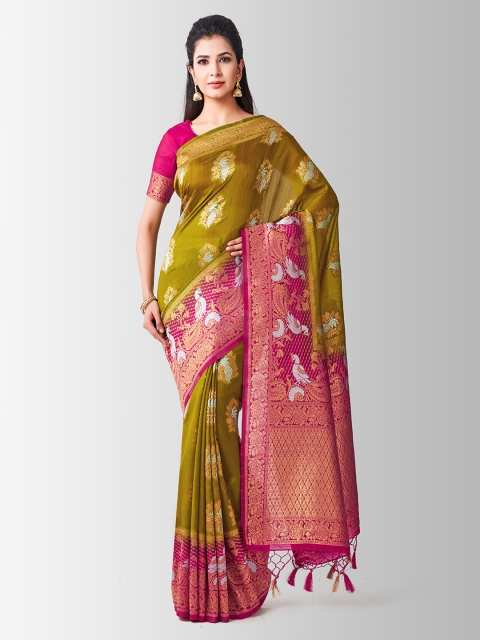 

Mitera Olive Green & Gold-Coloured Art Silk Woven Design Kanjeevaram Saree