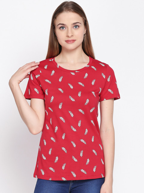 

Honey by Pantaloons Women Red & White Printed Round Neck T-shirt