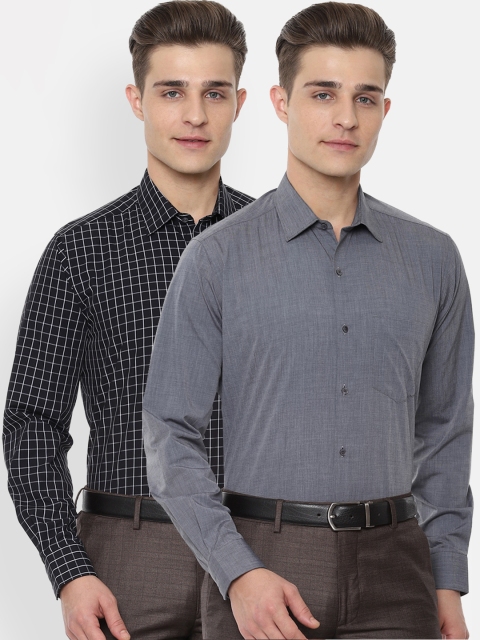 

Van Heusen Men Pack of 2 Black & Grey Regular Fit Solid Formal Shirts