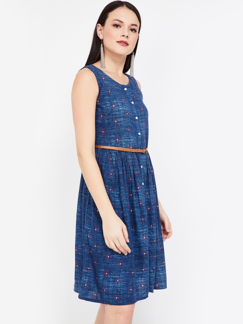 

Colour Me by Melange Women Navy Blue Printed Fit and Flare Dress