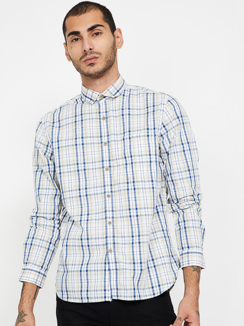 

CODE by Lifestyle Men Beige & Blue Regular Fit Checked Casual Shirt
