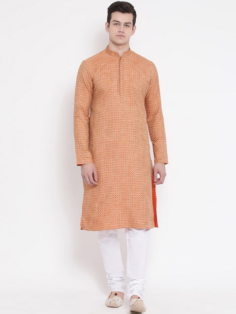 

NAMASKAR Men Orange & Red Woven Design Straight Kurta