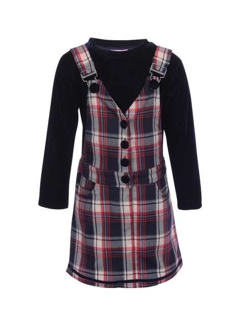 

CUTECUMBER Girls Navy Blue Checked Pinafore Dress
