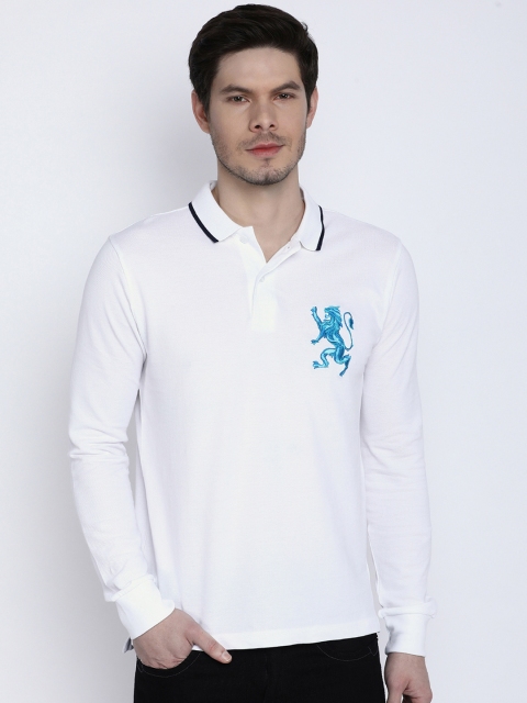 GIORDANO Men White Solid Slim Fit Polo Collar T-shirt