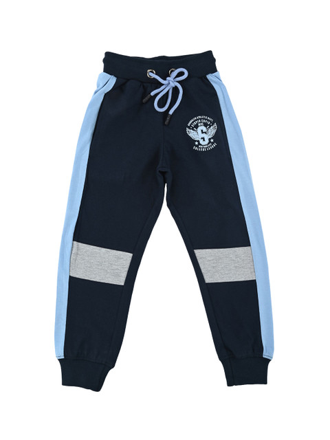 

Stupid Cupid Boys Navy Blue Colourblocked Straight-Fit Joggers
