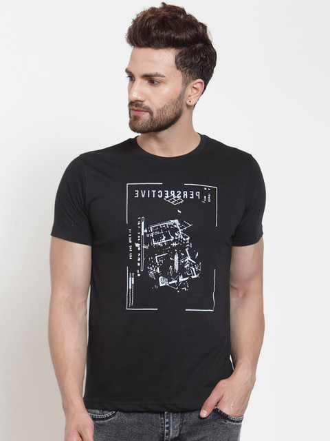 

Hue Men Men Black & White Printed Round Neck T-shirt