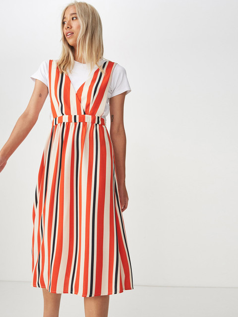

COTTON ON Women Cream-Coloured Striped A-Line Dress