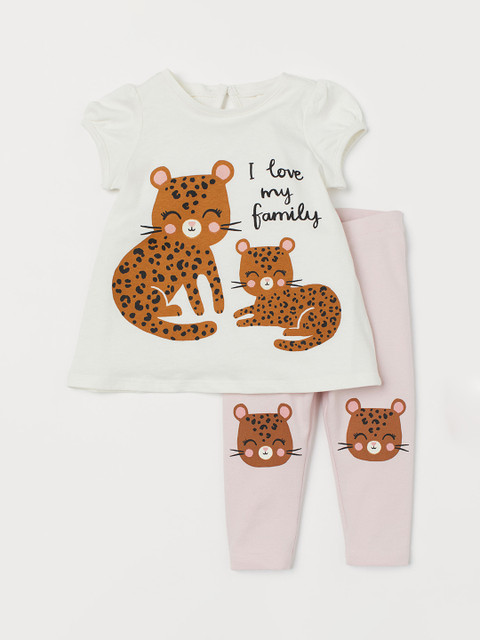 

H&M Girls White & Pink Printed 2-Piece Jersey Set