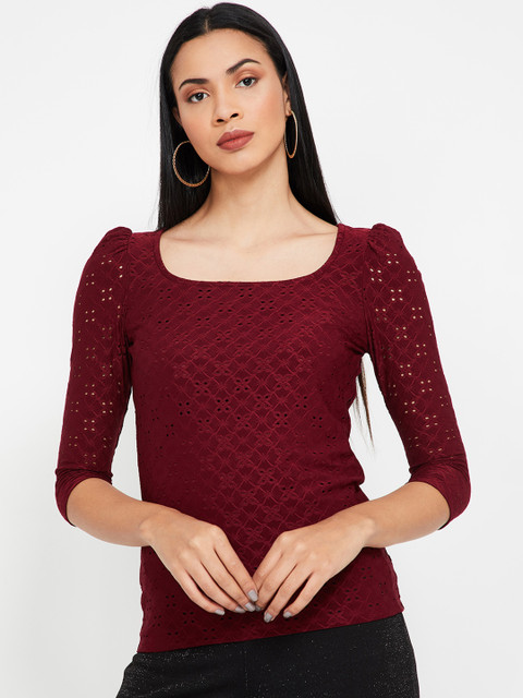 

CODE by Lifestyle Women Maroon Self Design Top