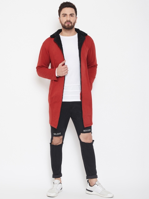 

FUGAZEE Men Rust Red Solid Open Front Shrug