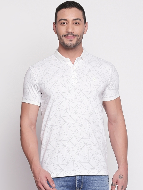 

Mufti Men White Printed Polo Collar Pure Cotton T-shirt