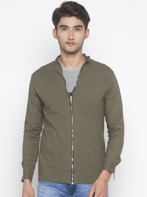 

Nick&Jess Men Olive Green Solid Lightweight Tailored Jacket