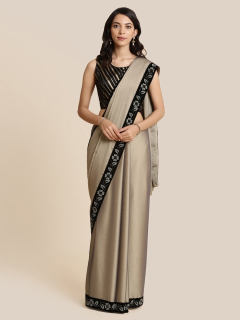 

Koskii Taupe & Black Poly Georgette Embellished Saree