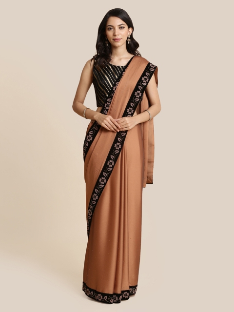 

Koskii Copper-Toned & Black Poly Georgette Solid Saree