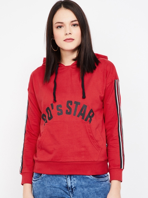 

Smiley World Women Red Printed Hooded Sweatshirt