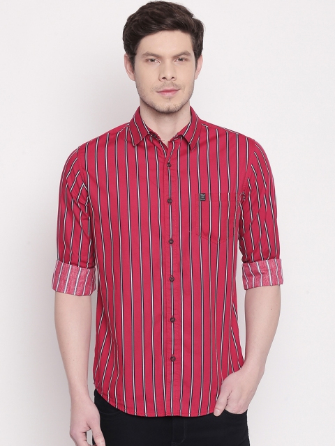 

Mufti Men Red & Off-White Slim Fit Striped Casual Shirt