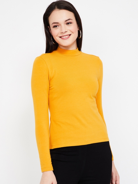 

Ginger by Lifestyle Women Mustard Yellow Solid Pure Cotton Top