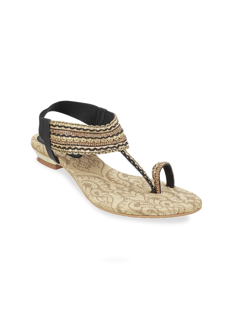 

Metro Women Black & Gold-Toned Woven Design Sandals