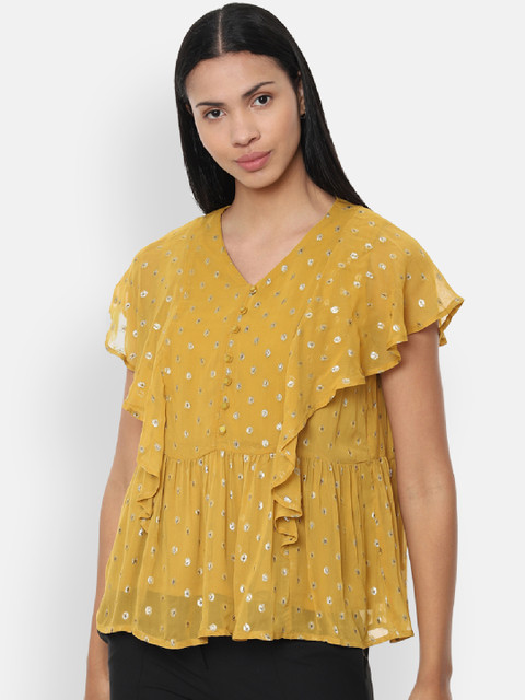 

Van Heusen Woman Mustard Yellow Printed A-Line Top