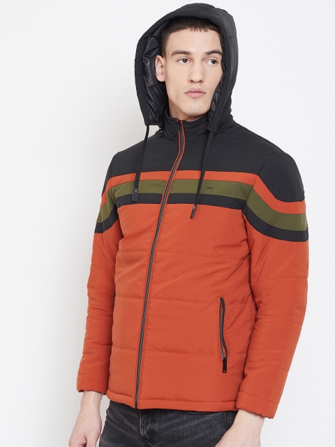 

Okane Men Rust Brown & Black Colourblocked Padded Jacket