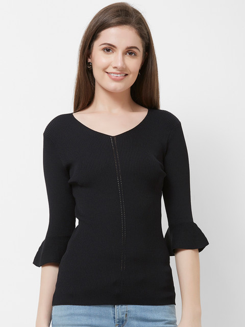 

109F Women Black Solid Top