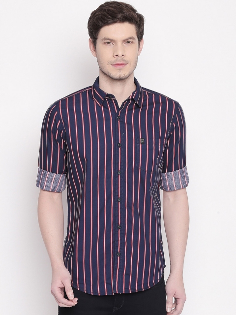 

Mufti Men Navy Blue & White Slim Fit Striped Casual Shirt