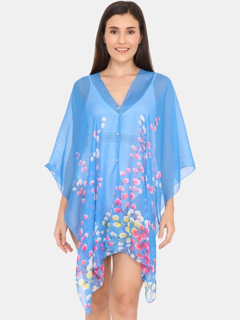 

Zivame Women Blue & Pink Printed Kaftan Cover-Up Dress