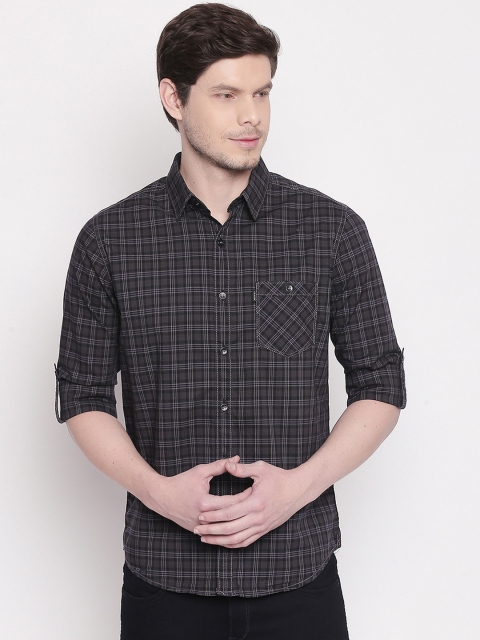 

Mufti Men Black & Charcoal Slim Fit Checked Casual Shirt