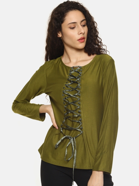 

AARA Women Olive Green Solid Top