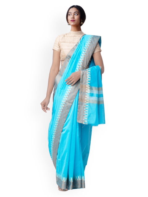 

Unnati Silks Blue & Gold-Coloured Silk Cotton Solid Chettinad Saree