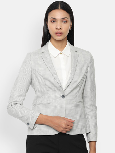 

Van Heusen Woman Grey Checked Single-Breasted Formal Blazer