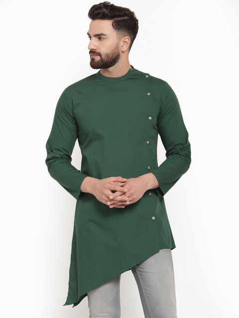 

Purple State Men Green Solid Straight Kurta