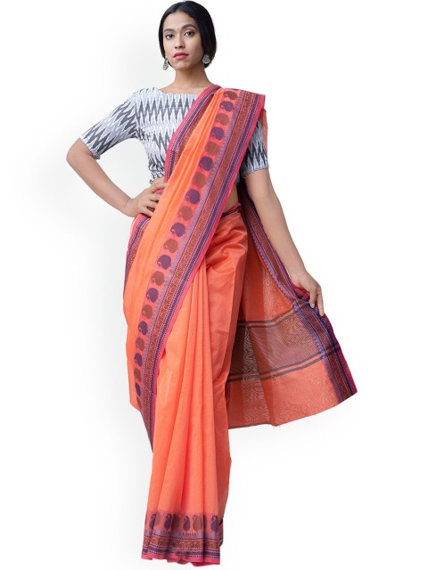 

Unnati Silks Orange & Blue Silk Cotton Solid Chettinad Sustainable Saree