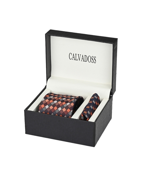 

Calvadoss Men Orange & Brown Checked Accessory Gift Set