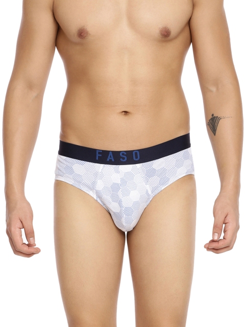 

FASO Men White & Blue Printed Pure Organic Cotton Hipster FS 2004