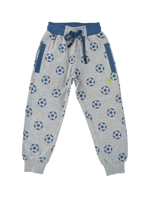 

Stupid Cupid Boys Grey & Blue Printed Straight-Fit Joggers