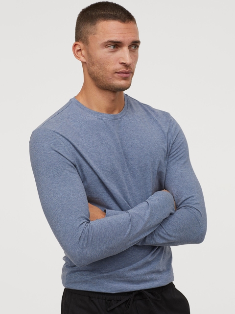 

H&M Men Blue Solid Long-Sleeved Jersey Top