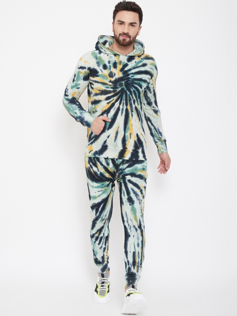 

FUGAZEE Men Black & White Tie & Dye Slim Fit Tracksuit, Green