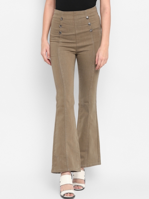 

FOSH Women Brown Straight Fit Solid Bootcut Trousers